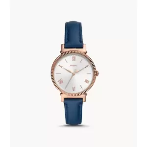 Image of Fossil Womens Daisy Three-Hand Midnight Navy Leather Watch - Blue