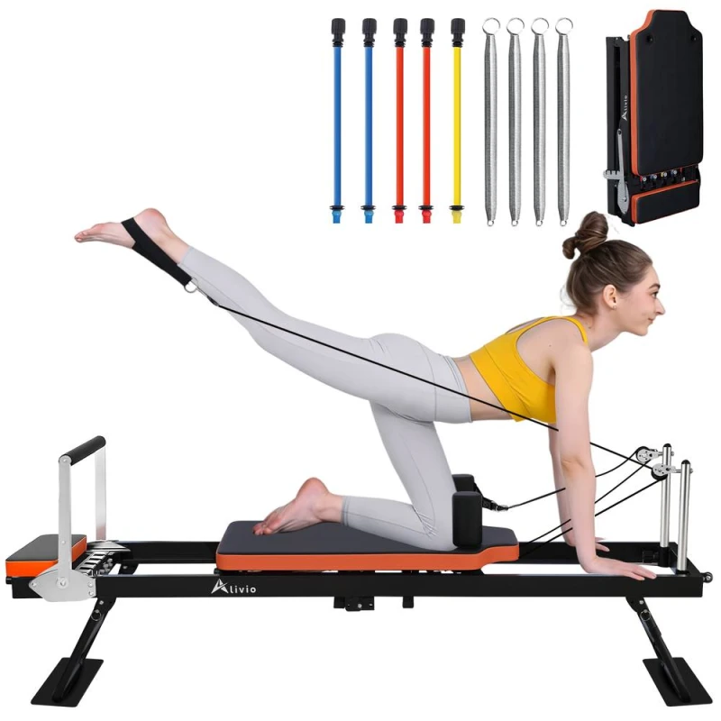 Image of Alivio Foldable Full Body Pilates Reformer Machine for Home Gym 440 LBS in Black Size: 1-2 Black Unisex 1-2