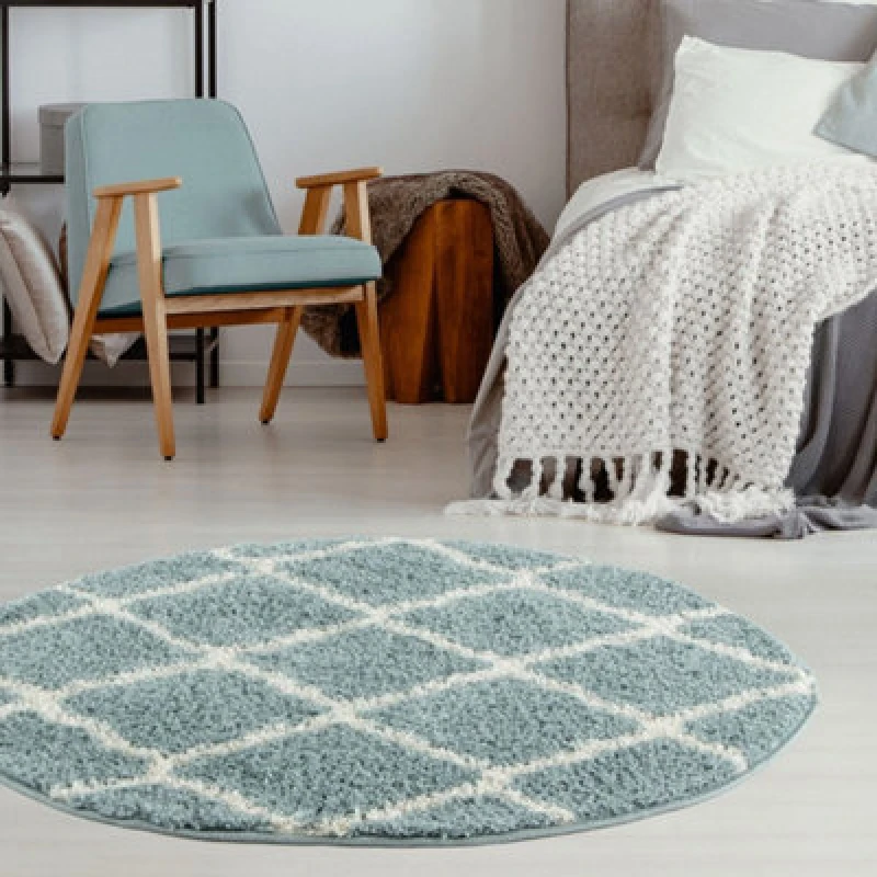 Image of THE RUGS Soft Moroccan Shaggy Rugs & Runners Duck Egg Blue Living Room Size: 120cm diameter Duck Egg Blue Unisex 120cm diameter