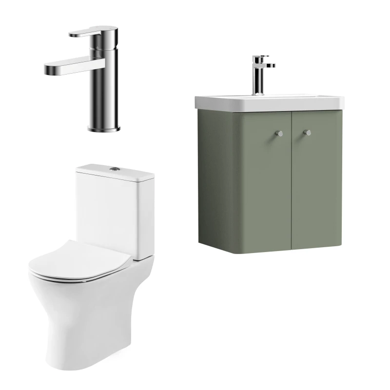 Image of Balterley Cloakroom Suite Wall Hung Vanity Toilet and Tap Set Green 500mm Green