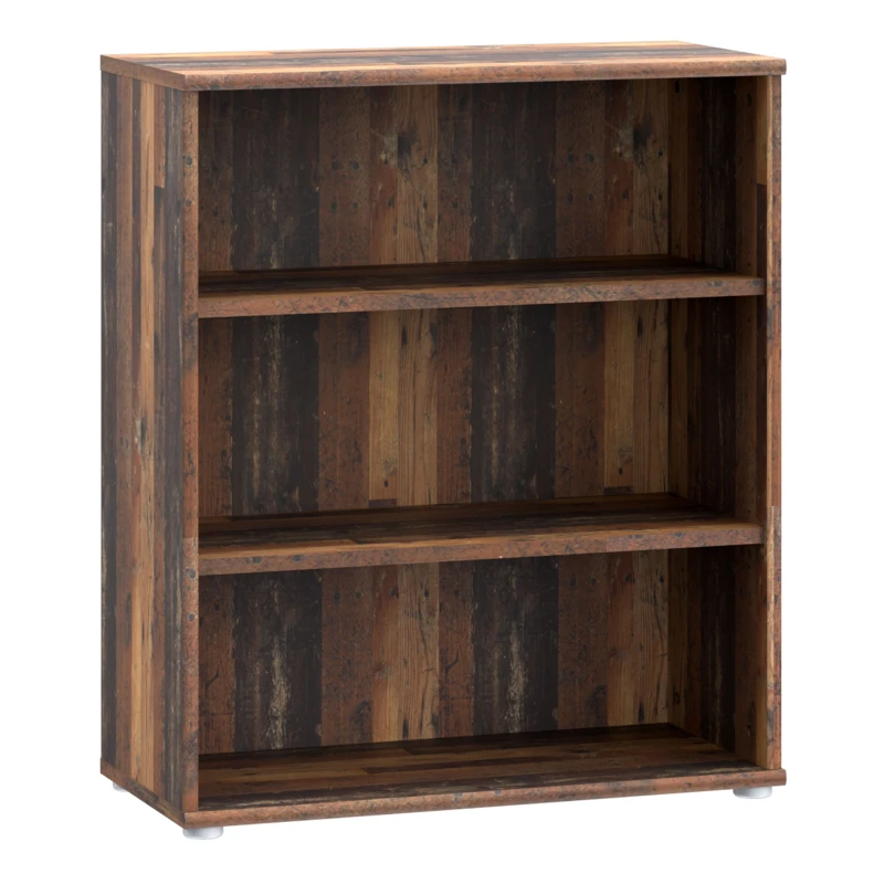 Image of Furniture To Go Essential Low Wide 2 Shelf Bookcase in Vintage Oak in Dark Brown Dark Brown Unisex
