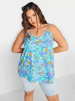 Image of Yours Cross Back Woven Cami Abstract Swirl, Blue, Size 18, Women