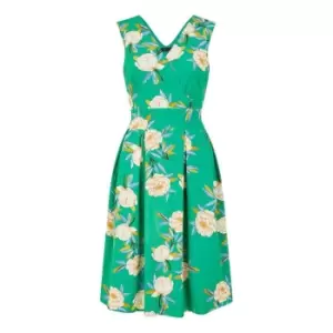 Image of Mela London Green Floral Wrap Over Skater Dress - Green