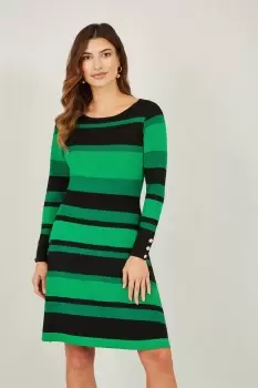Image of Green Striped Knitted Skater Dress