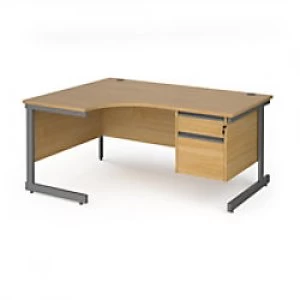Image of Dams International Left Hand Ergonomic Desk with 2 Lockable Drawers Pedestal and Oak Coloured MFC Top with Graphite Frame Cantilever Legs Contract 25
