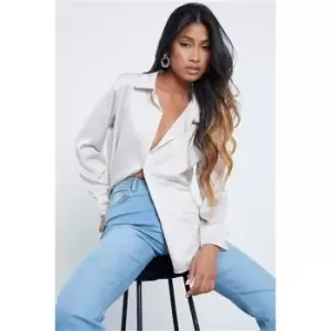 Image of I Saw It First Stone Satin Button Through Shirt - Brown