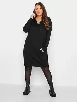 Image of Yours Hoodie Embellished Trim Dress - Black, Size 16, Women