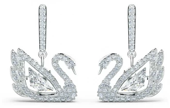 Image of Swarovski Dancing Swan Pierced Earrings Rhodium Plated Jewellery