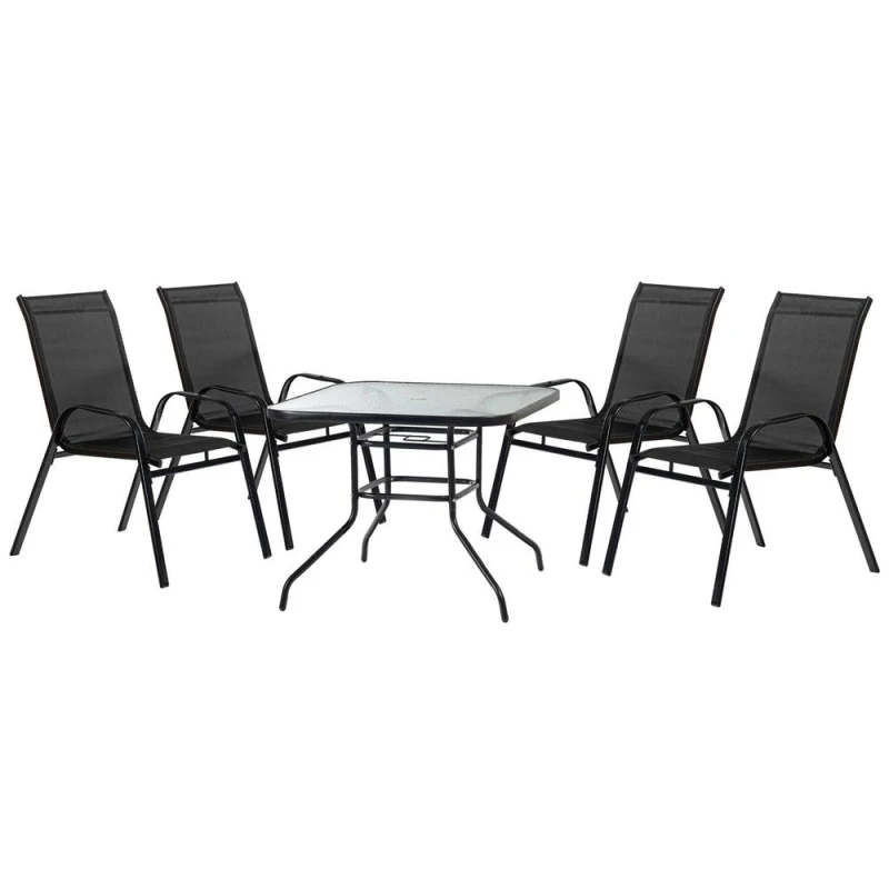 Image of Harbour Housewares 4 Person Garden Furniture Set - Glass Top Outdoor Patio Coffee Bistro Table And Chairs - 90 X 90Cm - Black