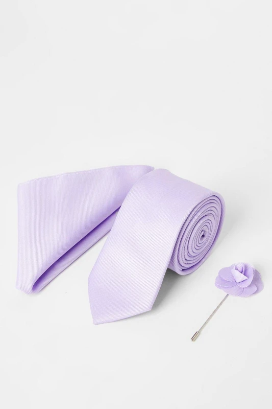 Image of Burton Mens Lavender Tie With Pocket Square and Pin. Lavender One Size Male BBB05403