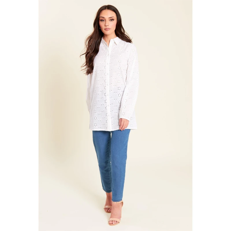Image of Be You Broderie Shirt Womens - White White 8
