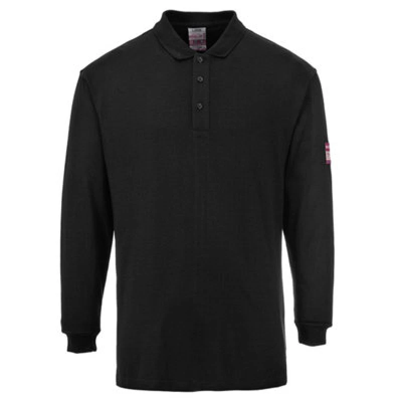 Image of Modaflame Mens Flame Resistant Antistatic Long Sleeve Polo Shirt FR10BKRXXXL Colour: Black