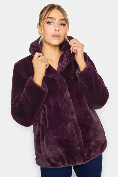 Image of M&Co Faux Fur Coat Red