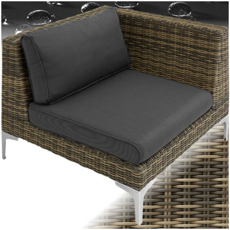 Image of Tectake Rattan Garden Furniture Villa Nova - Left Corner Chair, Thick Seat Cushion, 89 X 89 X 72cm - Mottled Anthracite