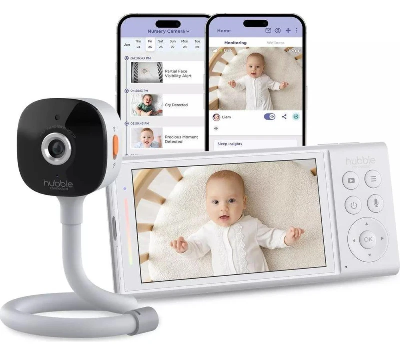 Image of HUBBLE Go Baby Plus 5" Smart Baby Monitor with Crib Mount - White & Black 3700601429749