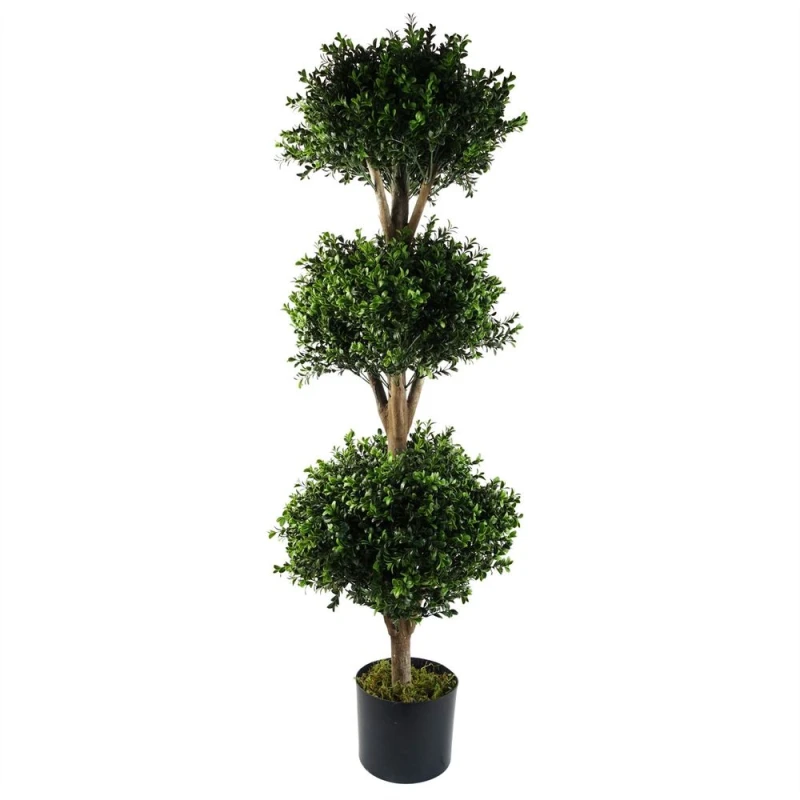 Image of Leaf Buxus Triple Ball Artificial Tree UV Resistant Outdoor Topiary 120cm Botanik Green