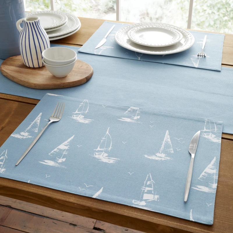 Image of Catherine Lansfield Salcombe Boats Four Placemats Blue