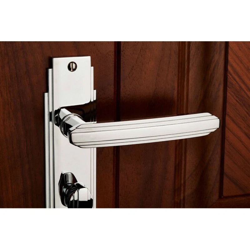 Image of Loops PAIR Line Detailed Handle on Bathroom Backplate 205 x 45mm Polished Chrome Multi