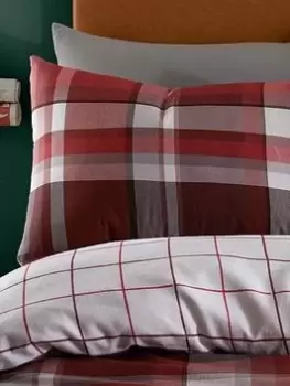 Image of Catherine Lansfield Check Brushed Pillowcase Pair - Red