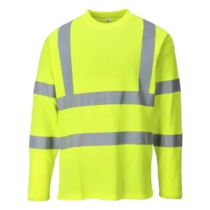 Image of Portwest Mens Class 3 Hi Vis Long Sleeved Cotton Comfort T Shirt Yellow M