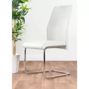 Image of 2x Lorenzo White Faux Leather Chrome Dining Chairs - White