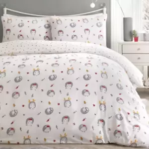 Image of Christmas Holly Hedgehog Print Reversible Duvet Cover Set, Multi, Single - Fusion