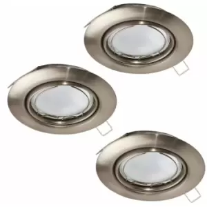Image of 3 PACK Flush Ceiling Downlight Satin Nickel Steel 3 x 5W GU10 Bulb