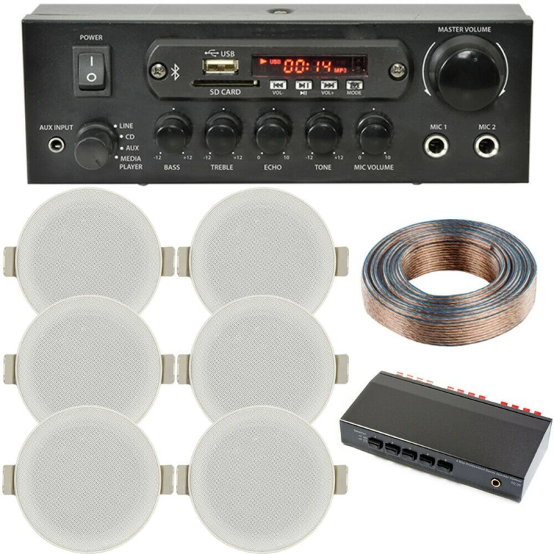 Image of Loops Bluetooth Ceiling Music Kit 3 Zone Stereo Amp & 6x Low Profile HiFi Speaker Multi unisex