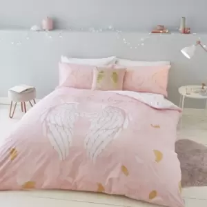 Image of Catherine Lansfield Blush Angel Duvet Cover and Pillowcase Set Blush/White