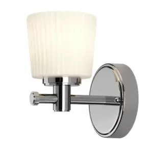 Image of IP44 Wall Light Round Opaque Ridged Glass Polished Chrome LED G9 3.5W