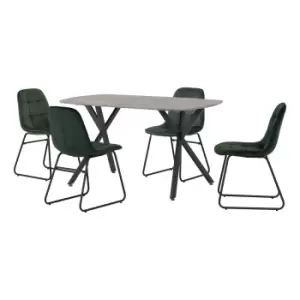 Image of Athens Rectangular Dining Table with 4 Lukas Chairs, Concrete Effect Green