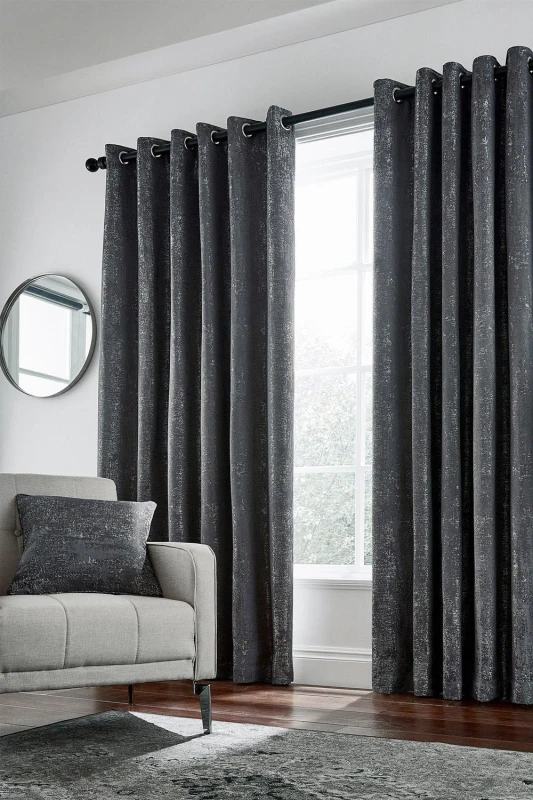 Image of Helena Springfield Helena Springfield 'Roma' Woven Lined Curtains in Dark Grey Size: 228cm width x 183cm drop Dark Grey 228cm width x 183cm drop Uni