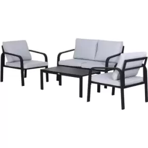 Image of Outsunny - 4pcs Garden Sectional Loveseat Chairs Table Furniture w/ Cushion, Black