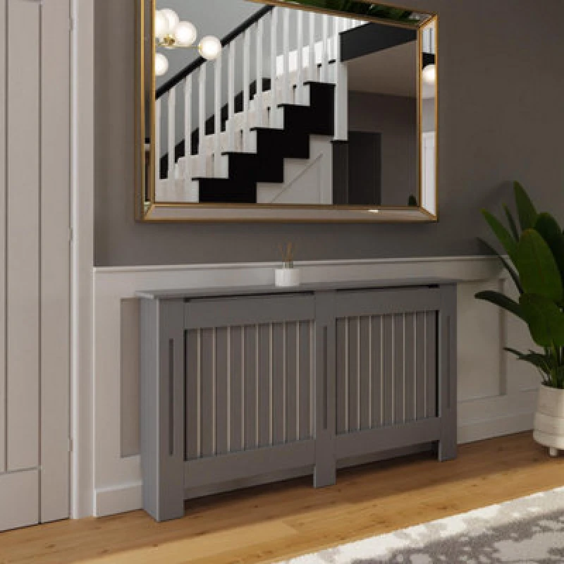Image of Fwstyle Vertical Slat Large Grey Radiator Cover (H) 82.3 (W) 152Cm (D) 19Cm