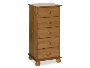 Image of Furniture To Go Copenhagen 5 Drawer Tall Narrow Pine Wooden Chest of Drawers Flat Packed