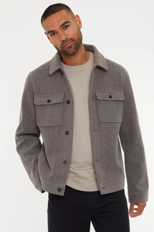 Image of Threadbare Brushed Button Up Shacket - Beige Beige 2XL