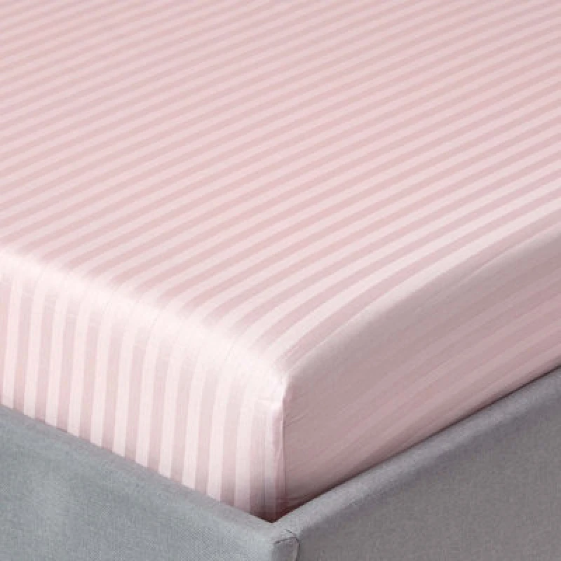 Image of Homescapes Pink Egyptian Cotton Satin Stripe Fitted Sheet 330 Tc, Small Double