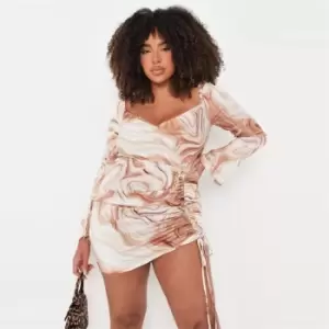 Image of Missguided Plus Cowl Ls Ruched Mini Dress - Multi