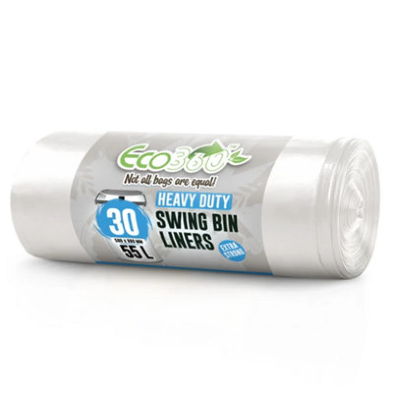 Image of Eco Bag Ecobag 30 - Pack Heavy Duty White Bin Liners - 55L - 15 Microns - Extra Strong, Leak Proof, Tear Resistant Bags For Swing Bins