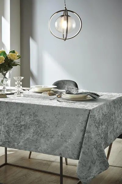 Image of Catherine Lansfield 'Crushed Velvet' 137cm x 229cm Table Cloth Silver