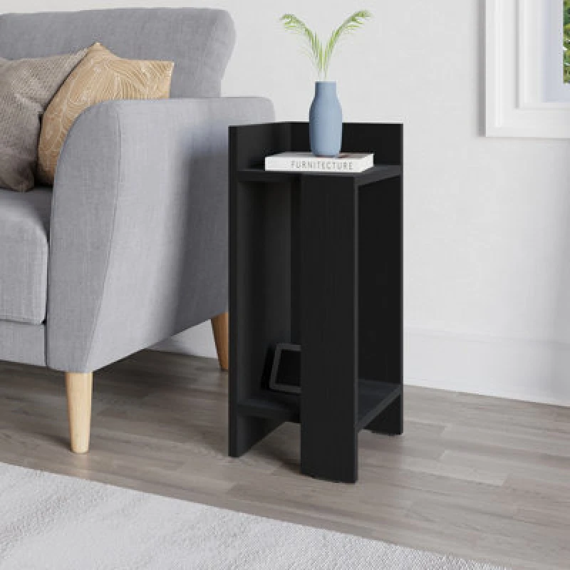Image of Decortie Elos Modern Bedside Table Left Module Narrow Black Wood 25Cm