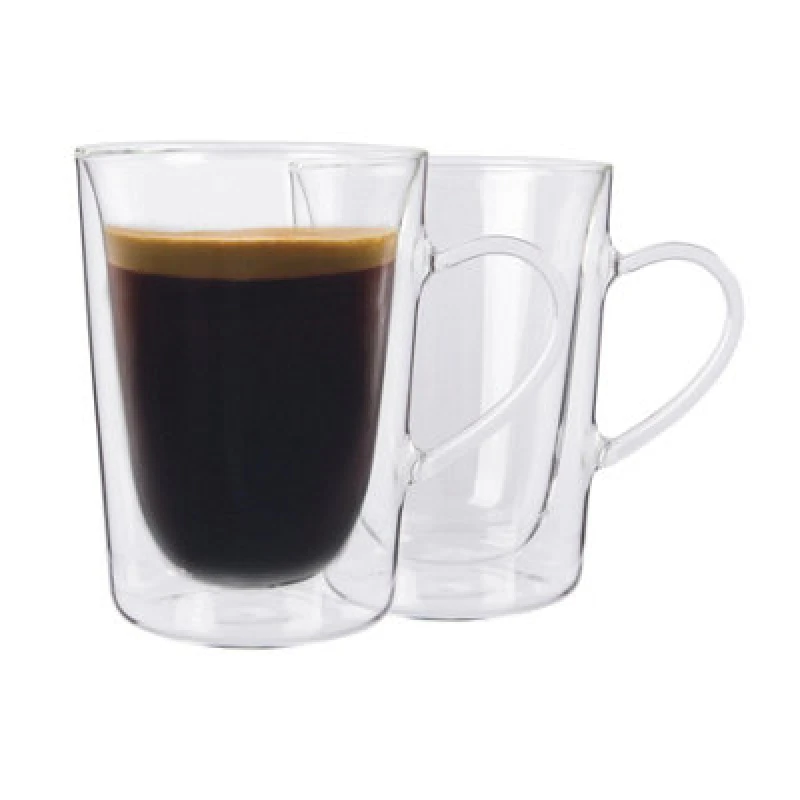Image of Rink Drink Double Walled Coffee Glasses with 12 Spoons - 285ml - Pack of 2 Clear