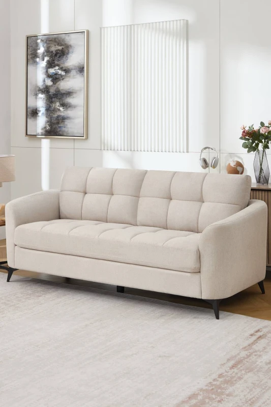 Image of More4Homes Solna 3 Seater Scandi Style Fabric Living Room Sofa (Beige)