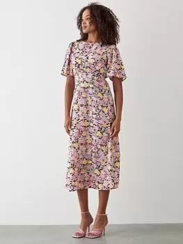 Image of Dorothy Perkins Floral Shirred Waist Midi Dress - Pink, Size 8, Women