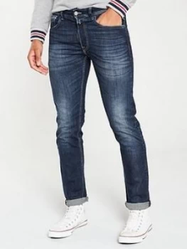 Image of Replay Grover Straight Fit Jeans - Blue, Dark Blue, Size 33, Inside Leg Long, Men