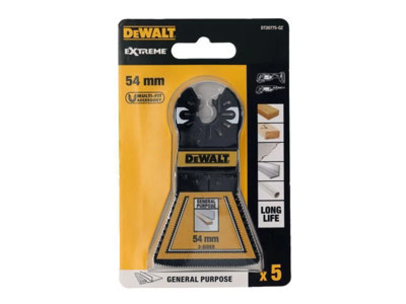 Image of DEWALT Dt20775-Qz Bi-Metal 3-Sided Cutting Multitool Blade 54mm (5 Pack)
