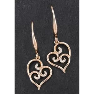 Image of Ornate Rose Gold Plated Pave Swirl Heart Earrings