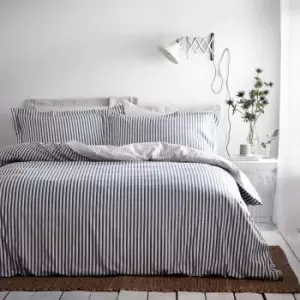 Image of The Linen Yard Hebden Single Duvet Cover Set Cotton Navy / Grey