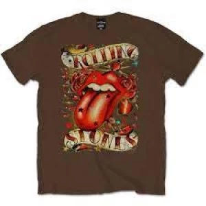 Image of Rolling Stones Tongue & Stars Brown Mens T Shirt: Medium