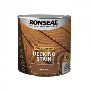 Image of Ronseal Quick Drying Decking Stain Rich Teak 2.5 litre